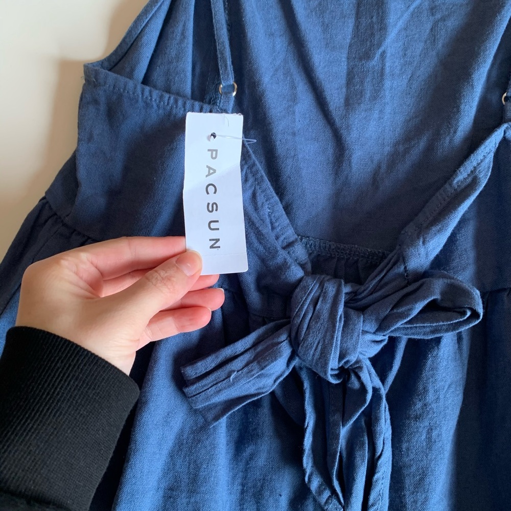 blue linen peplum top NWT